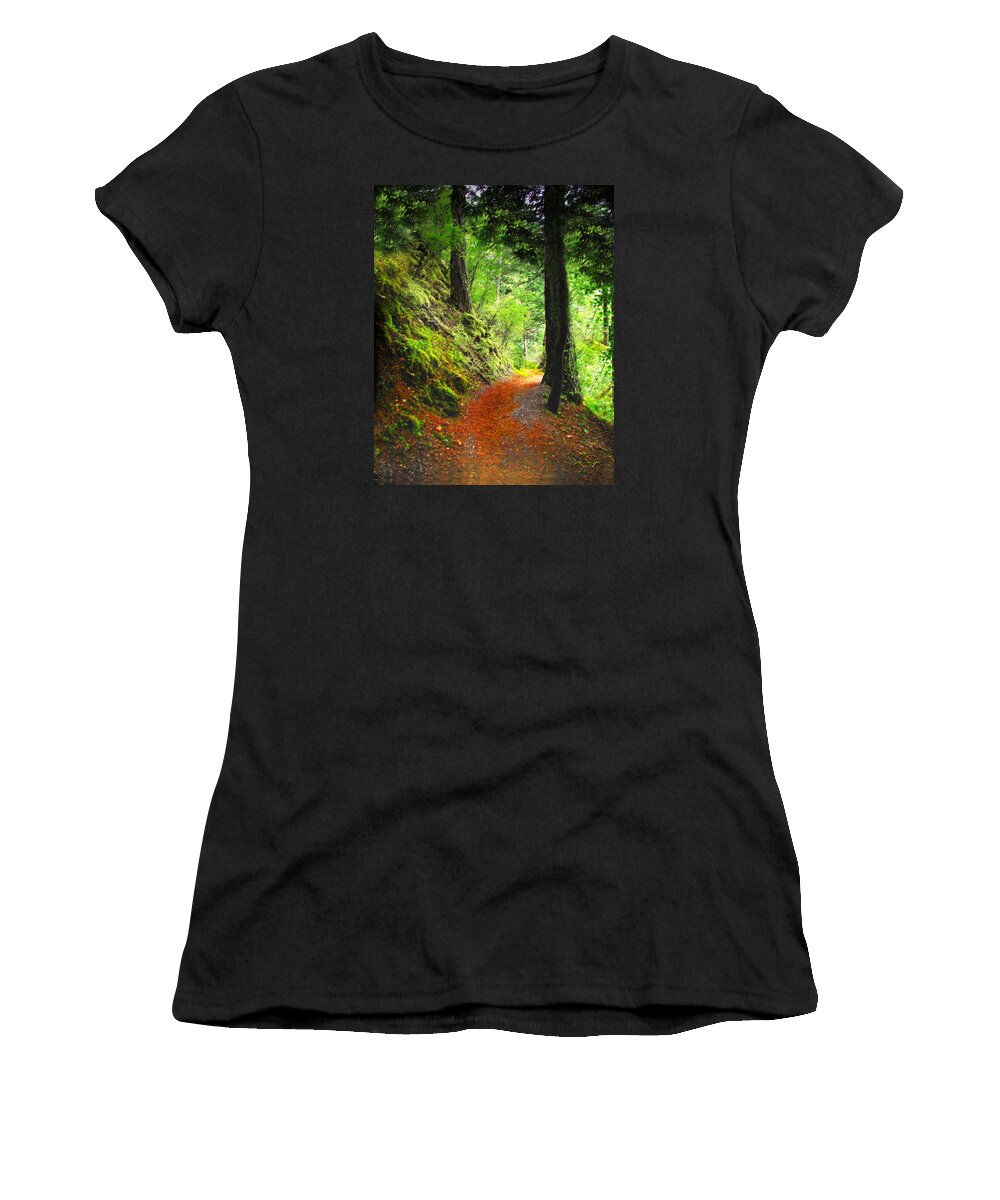Path Women's T-Shirt featuring the digital art Through The Woods by Vicki Lea Eggen
