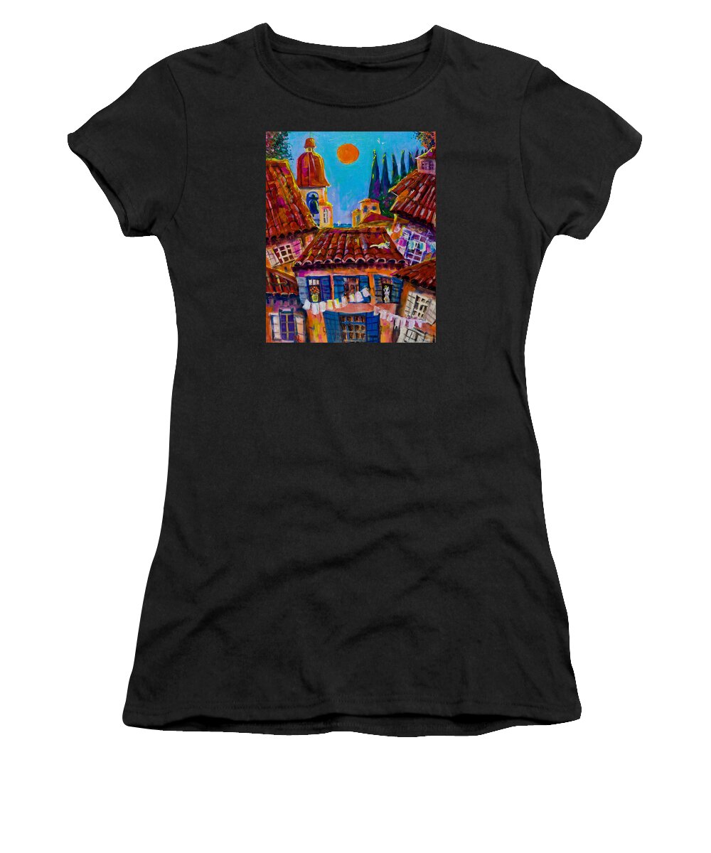 Town Women's T-Shirt featuring the painting Town by the sea by Maxim Komissarchik