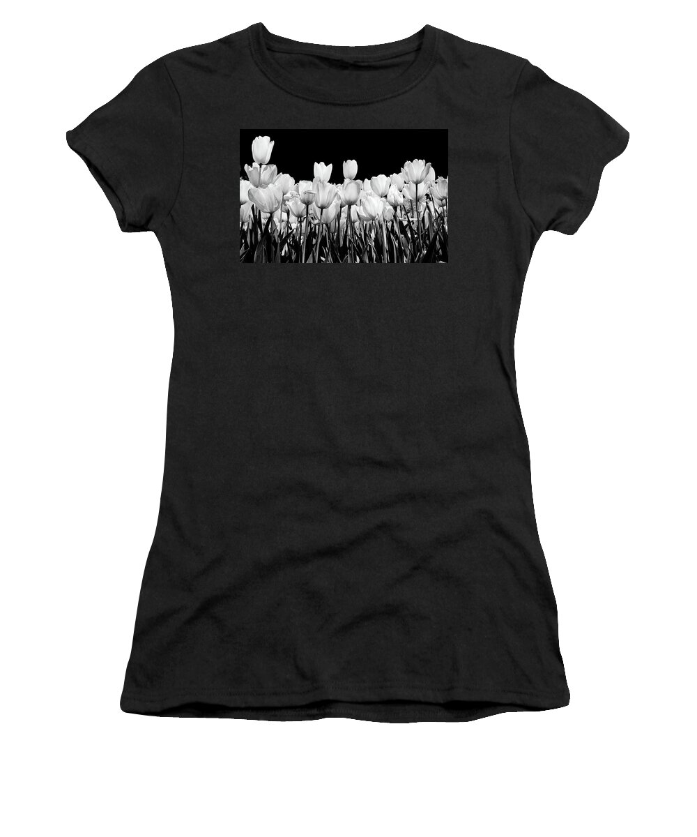 Tulips Women's T-Shirt featuring the photograph tulips in Black and white by John Babis