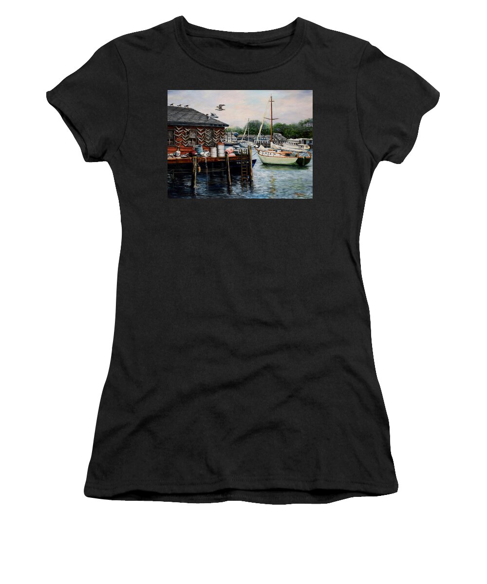 Gloucester Women's T-Shirt featuring the painting Tuna Tales by Eileen Patten Oliver