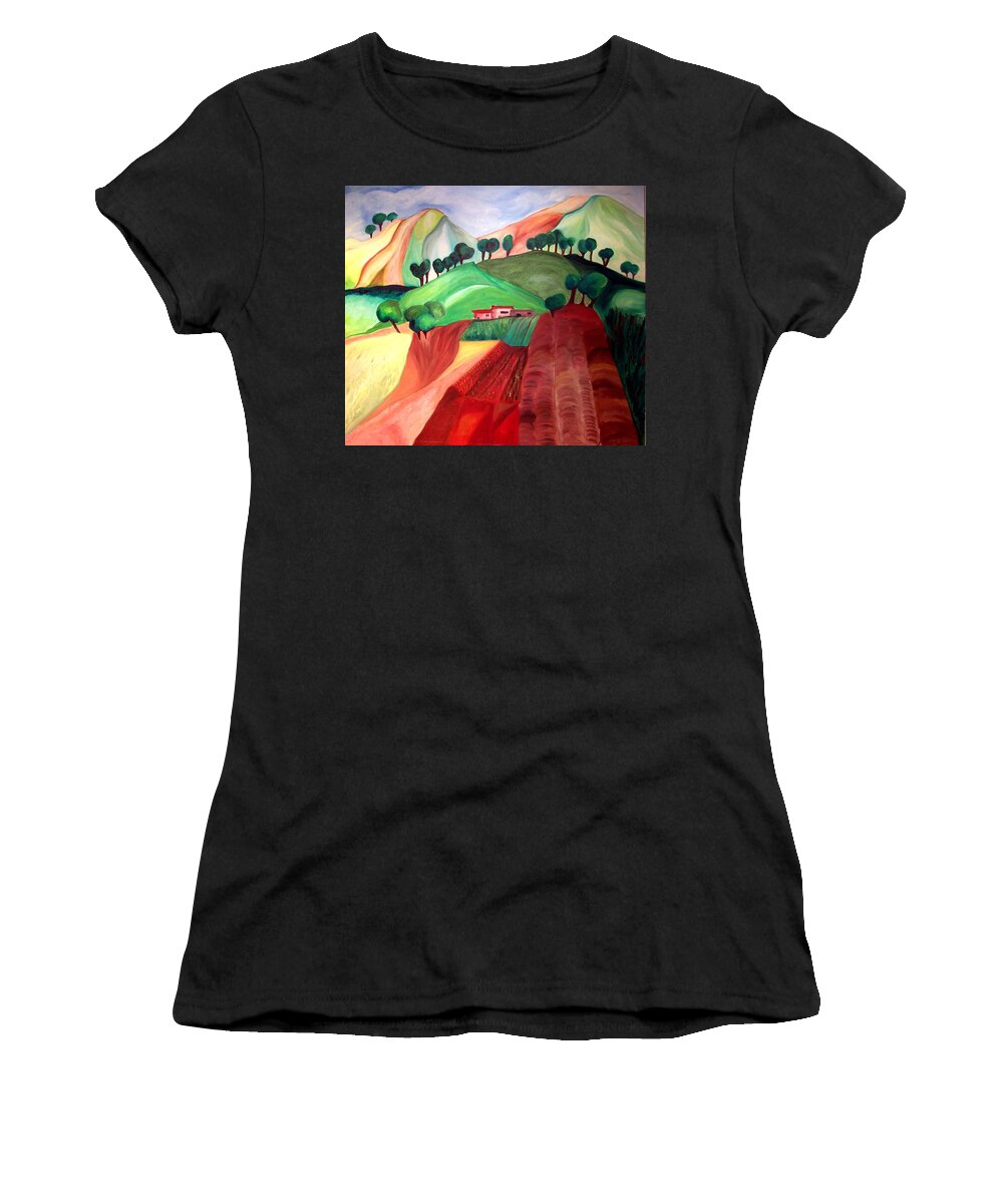Abstract Women's T-Shirt featuring the painting Tuscan Landscape by Patricia Arroyo