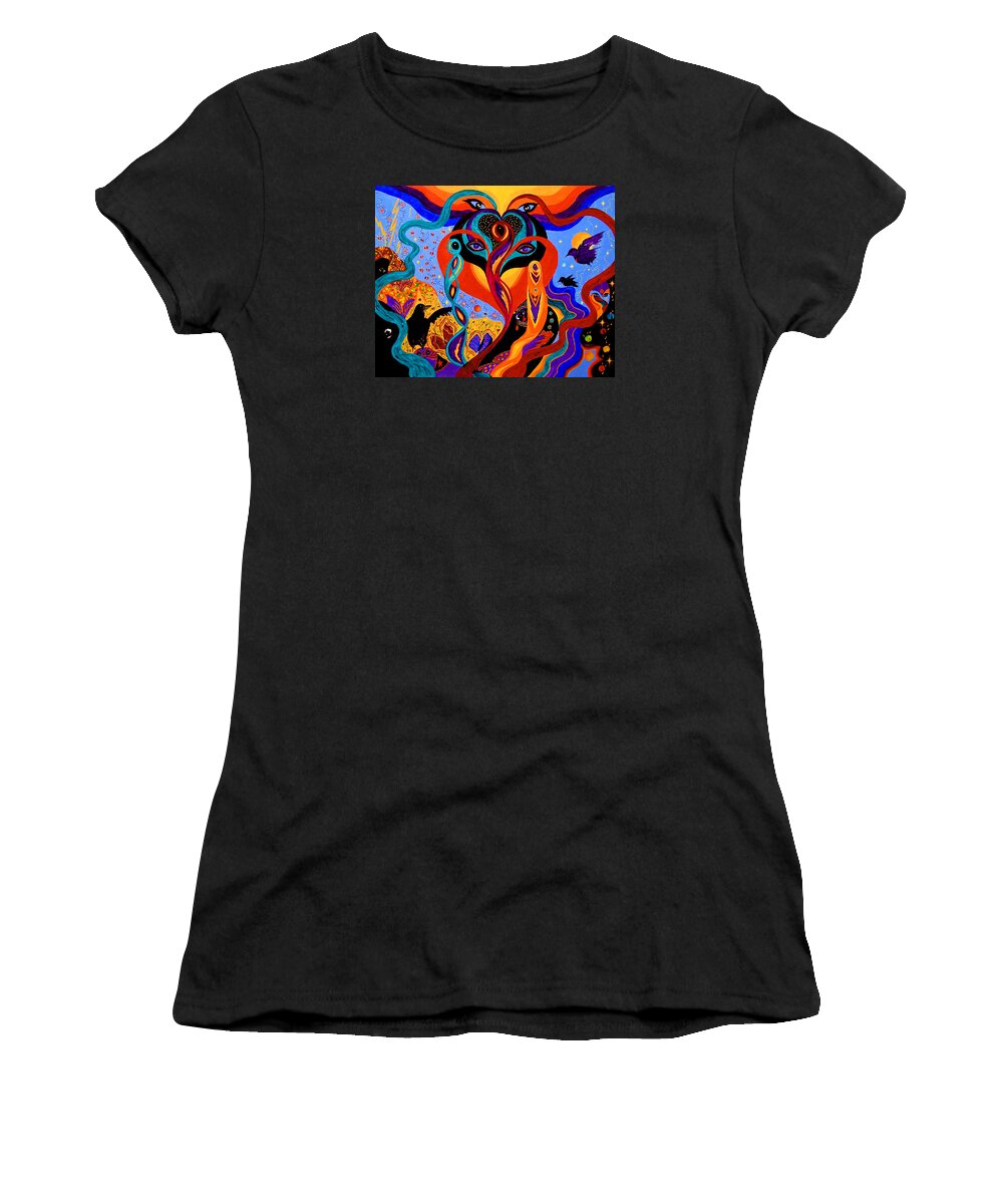 Abstract Women's T-Shirt featuring the painting Karmic Lovers by Marina Petro