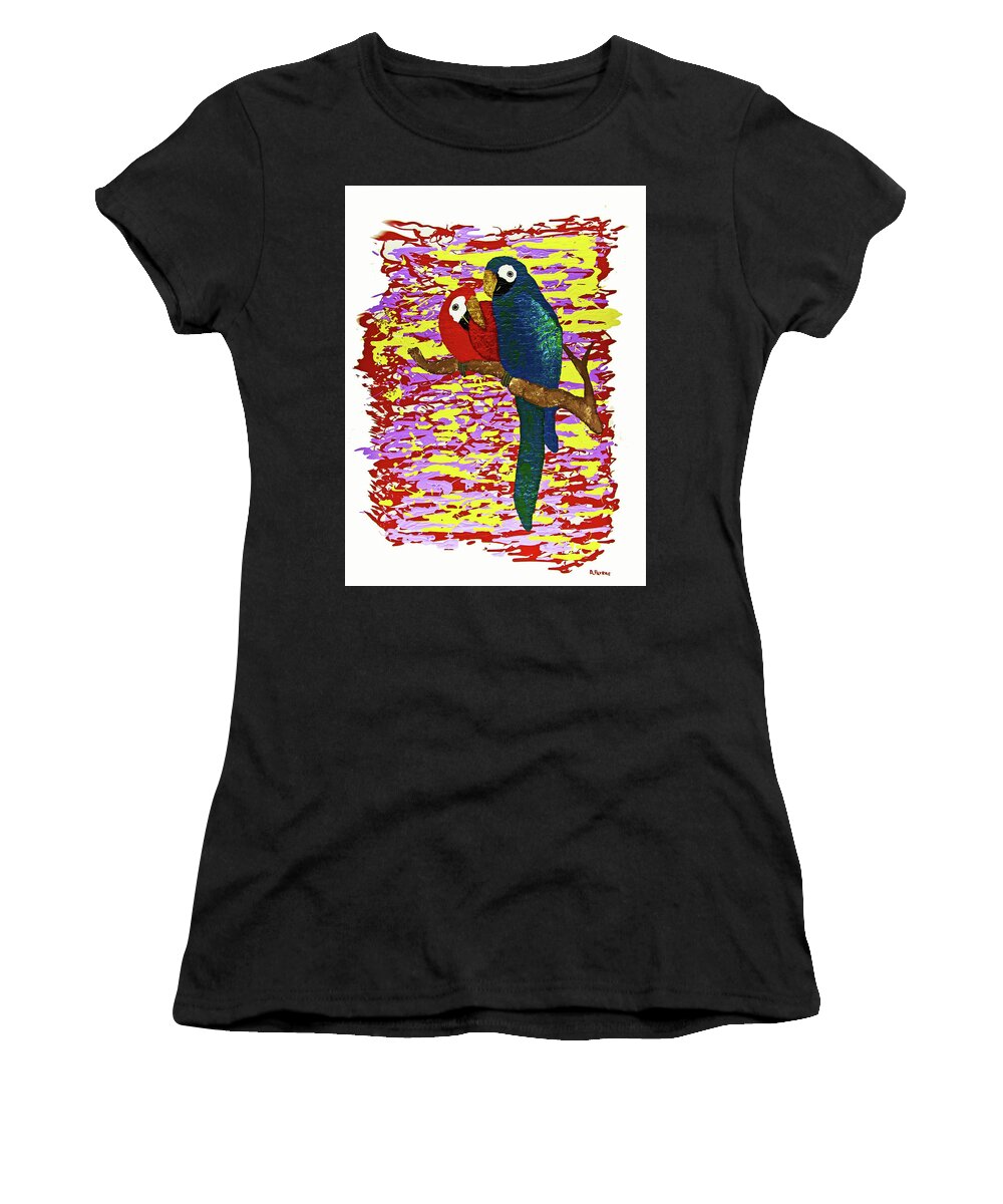Birds Women's T-Shirt featuring the painting Two Macaws by Andrew Petras