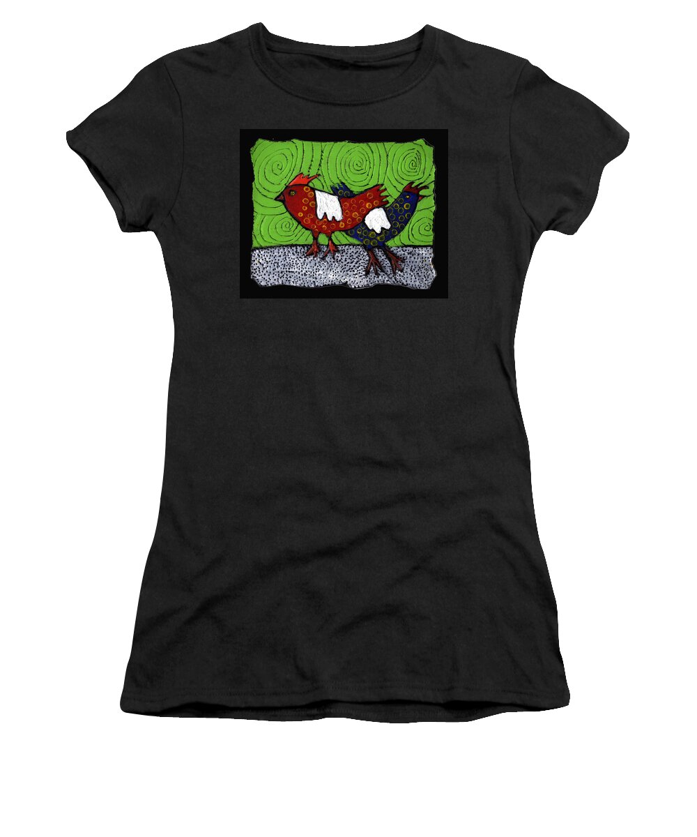 Chickens Women's T-Shirt featuring the painting Two Roosters by Wayne Potrafka