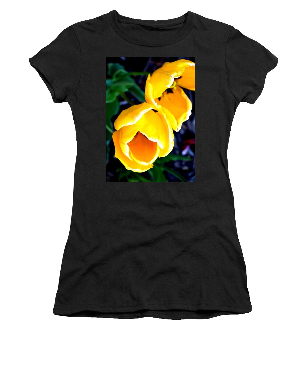 Tulip Women's T-Shirt featuring the photograph Two Yellow Tulips by Katy Hawk