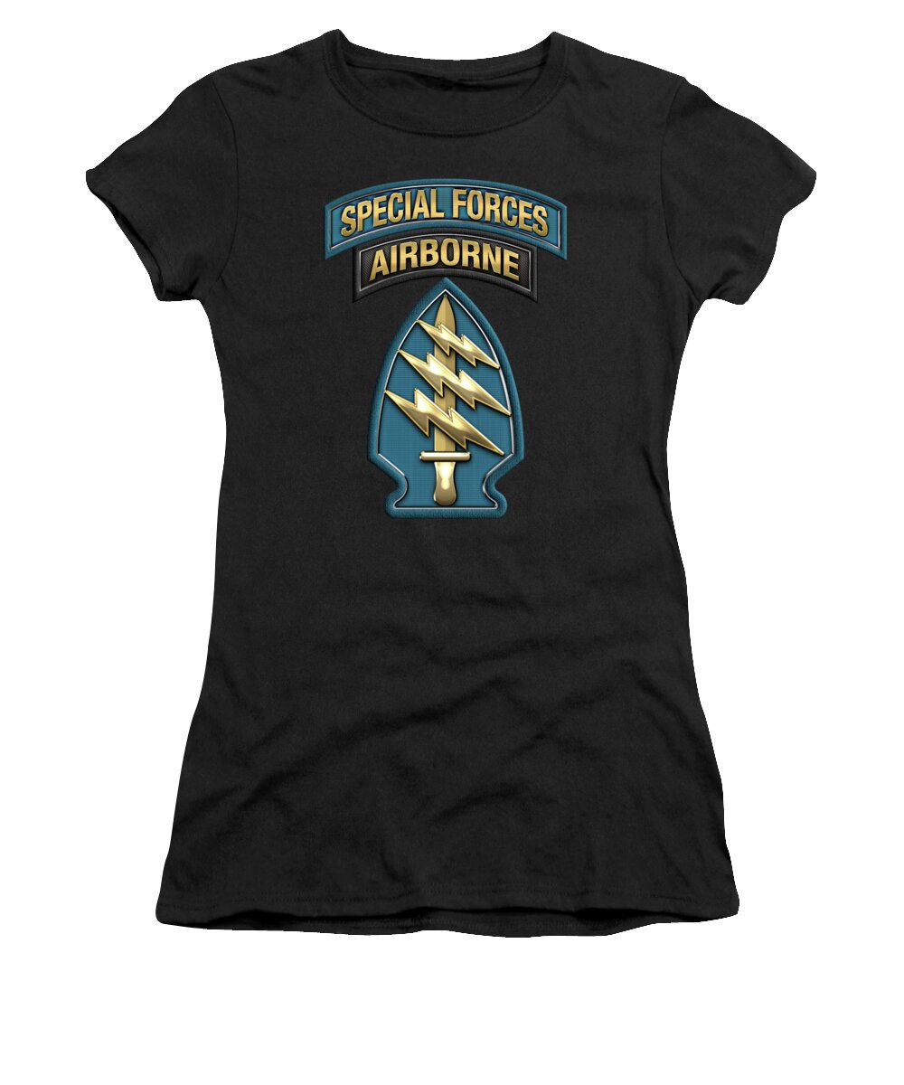 'military Insignia & Heraldry' Collection By Serge Averbukh Women's T-Shirt featuring the digital art U. S. Army Special Forces - Green Berets S S I over Red Velvet by Serge Averbukh