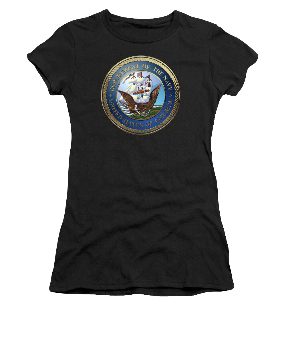 'military Insignia & Heraldry 3d' Collection By Serge Averbukh Women's T-Shirt featuring the digital art U. S. Navy - U S N Emblem over Red Velvet by Serge Averbukh