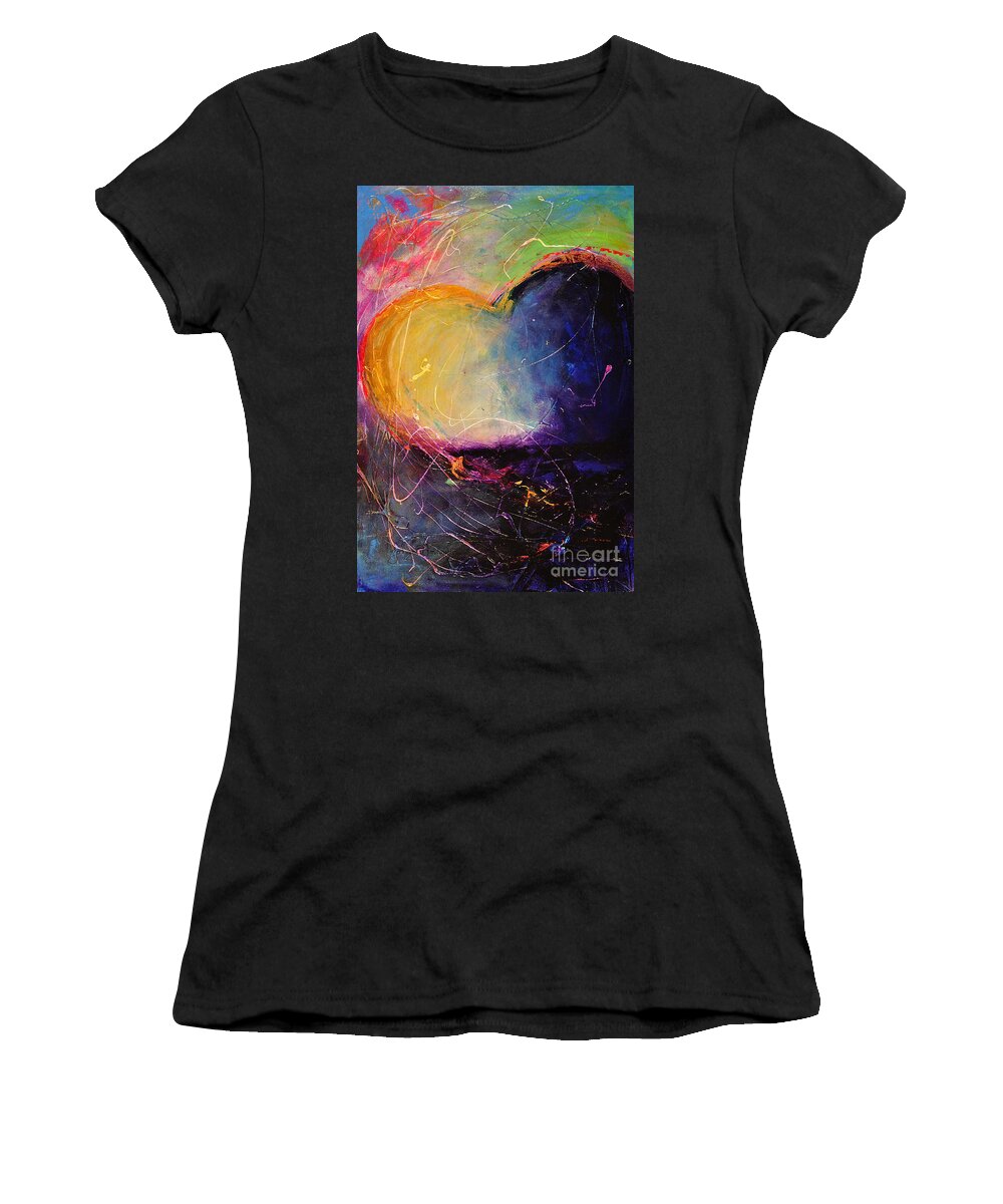 Heart Women's T-Shirt featuring the painting Unrestricted Heart Sunset Colors by Johane Amirault