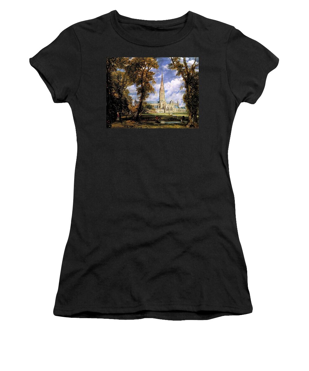 View Of Salisbury Cathdral Women's T-Shirt featuring the painting View of Salisbury Cathdral by John Constable