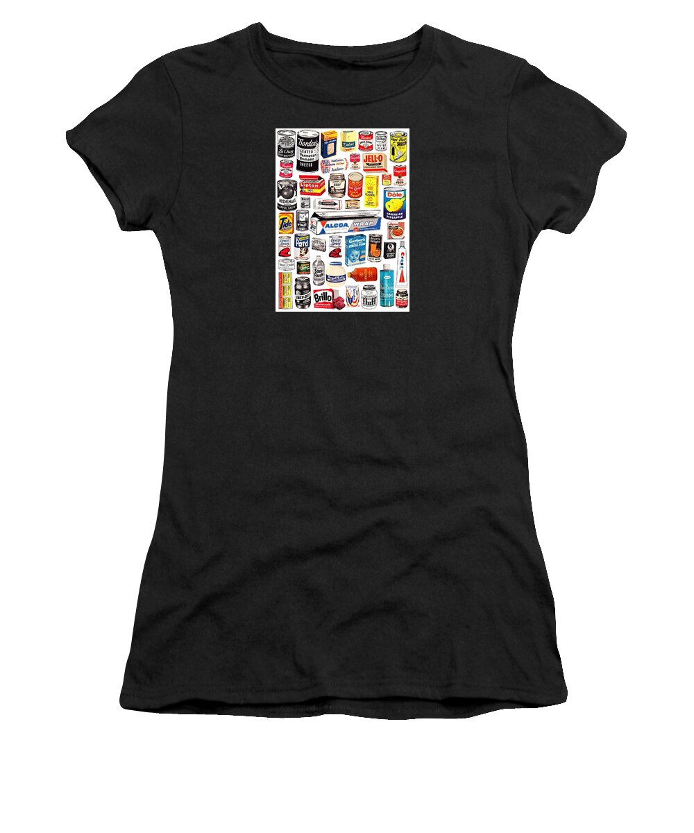 Black Americana Women's T-Shirt featuring the digital art Vintage American Brands by Kim Kent