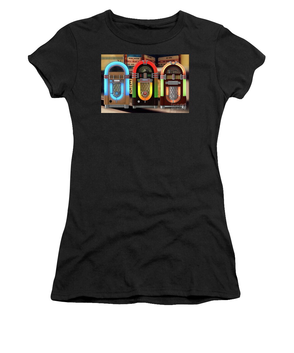Juke Women's T-Shirt featuring the digital art Vintage Jukeboxes by Edward Fielding