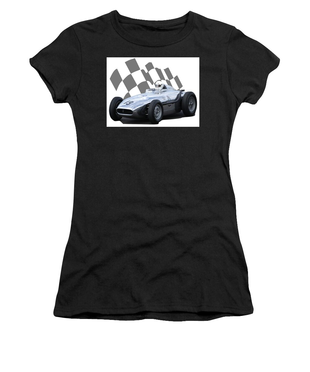 Racing Car Women's T-Shirt featuring the photograph Vintage Racing Car and Flag 7 by John Colley