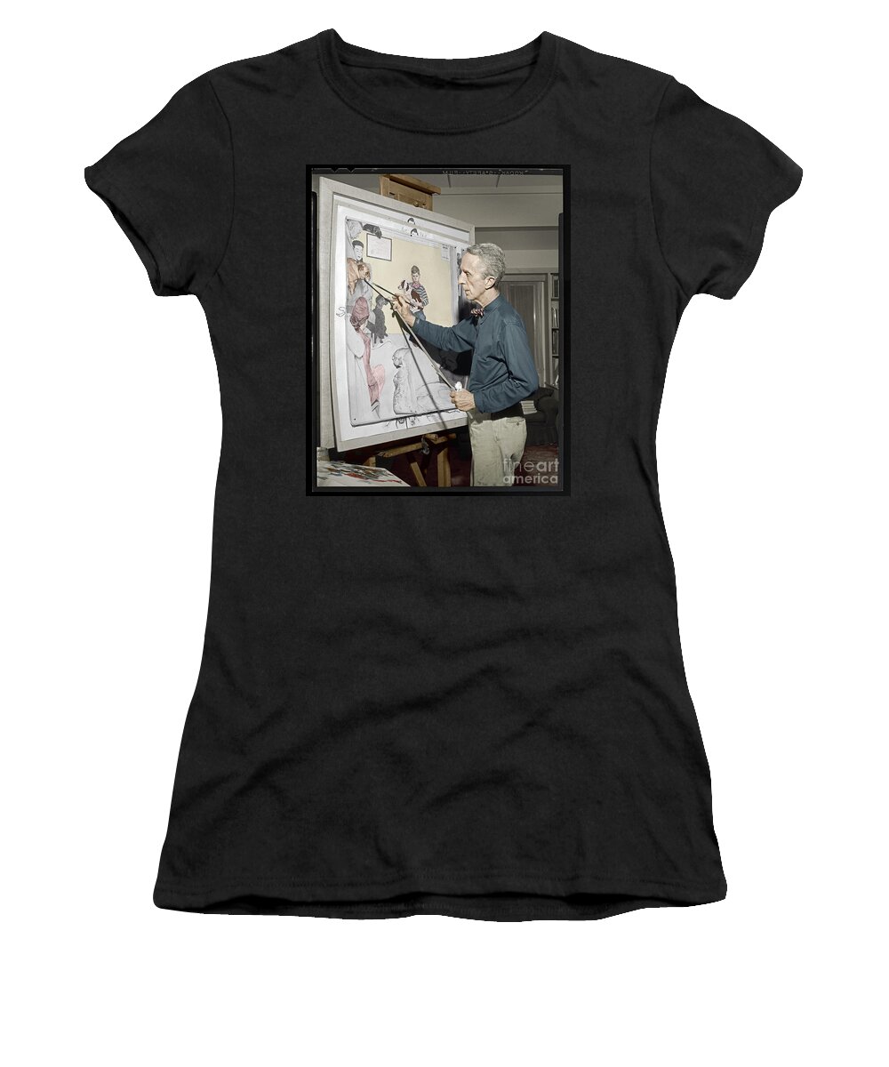 Norman Rockwell Women's T-Shirt featuring the photograph Waiting For The Vet Norman Rockwell by Martin Konopacki Restoration