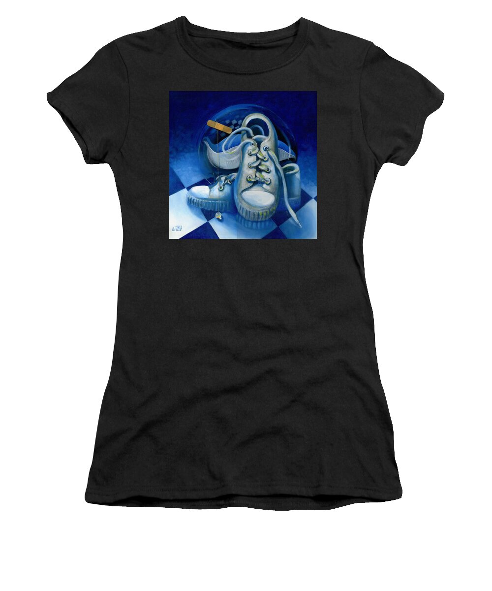 Surrealism Women's T-Shirt featuring the painting Walk for Health by Roger Calle