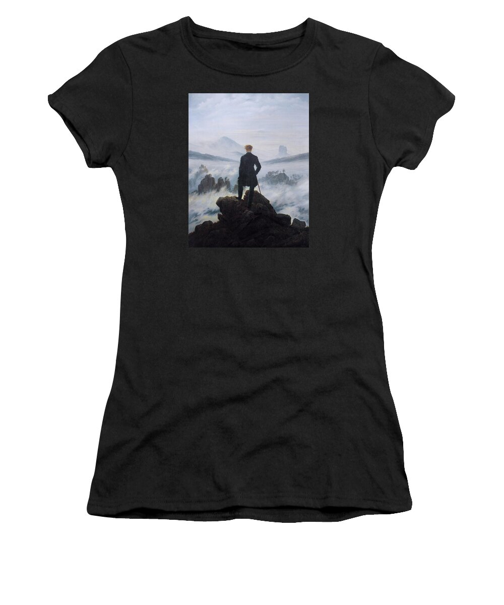 Caspar David Friedrich Women's T-Shirt featuring the painting Wanderer Above The Sea Of Fog by Caspar David Friedrich