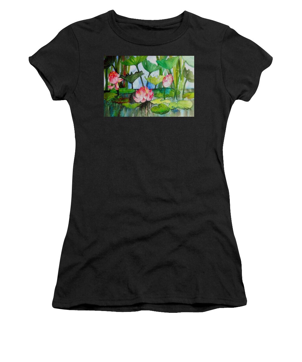 Floral Water Lillies Women's T-Shirt featuring the painting Water Lillies Two by Esther Woods