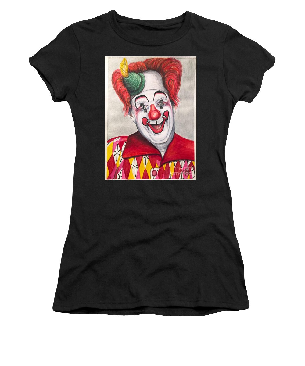 Greatclownportraits Women's T-Shirt featuring the painting Watercolor Clown #25 Chuck Burnes by Patty Vicknair