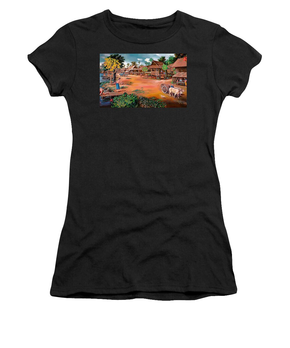 Thailand Women's T-Shirt featuring the painting Waterside Town Community by Ian Gledhill