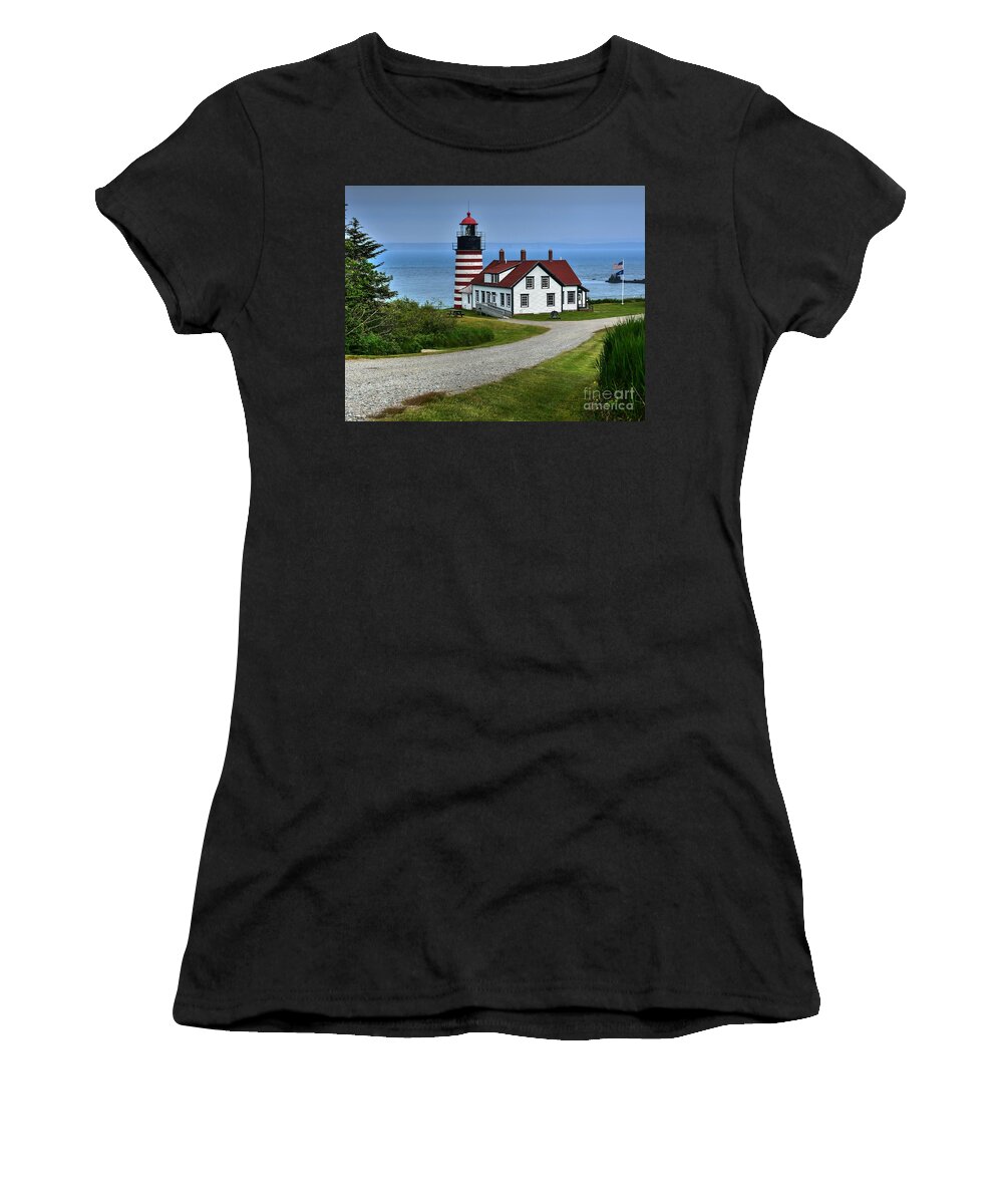 Wet Quoddy Head Lighthouse Women's T-Shirt featuring the photograph West Quoddy Head Lighthouse by Steve Brown