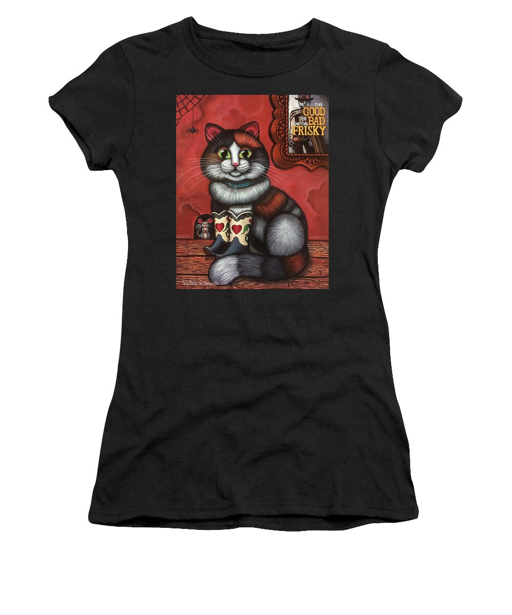 Cat Women's T-Shirt featuring the painting Western Boots Cat Painting by Victoria De Almeida