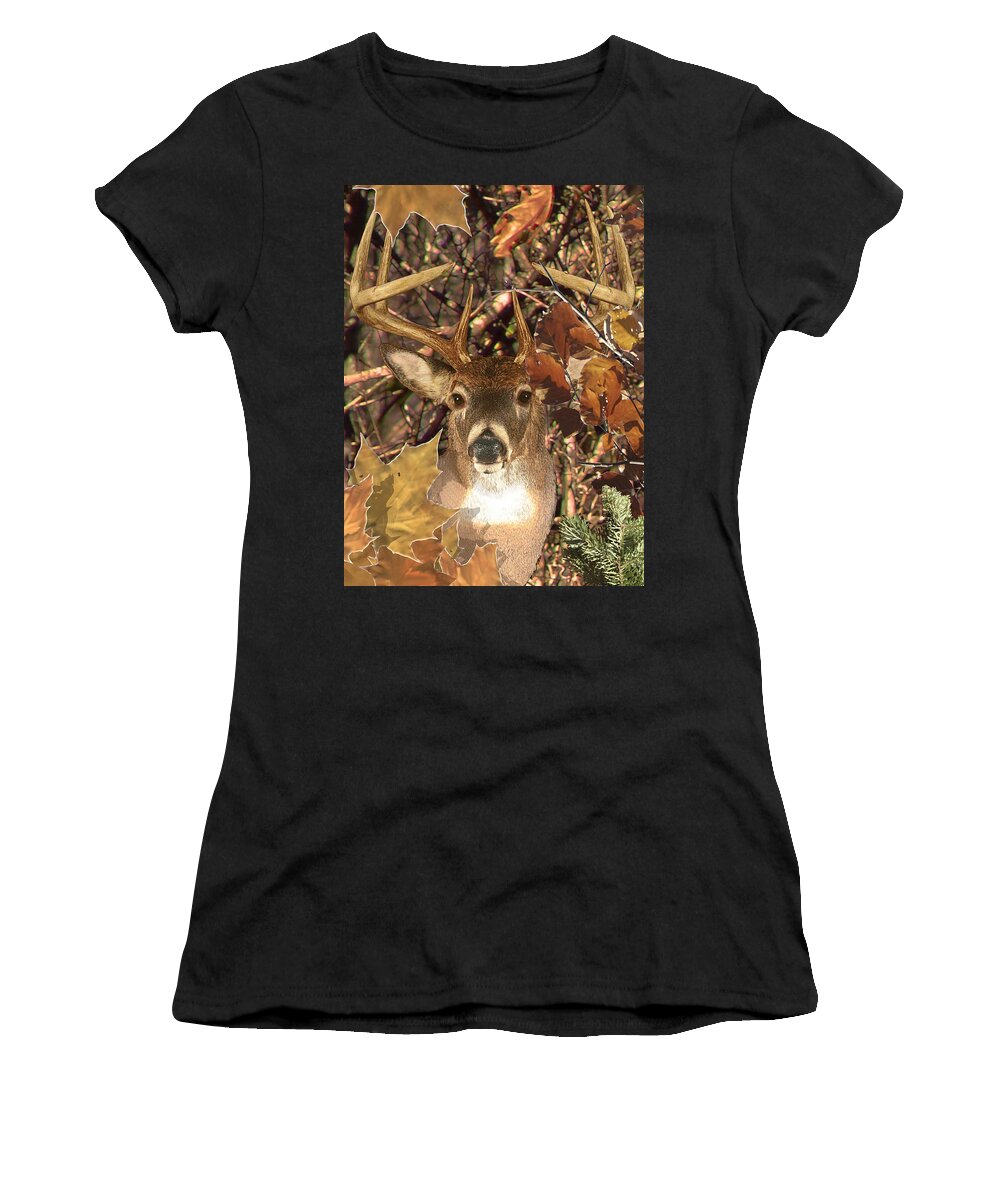 Camo Women's T-Shirt featuring the digital art White Tail Deer Buck Fall Camo by Garaga Designs