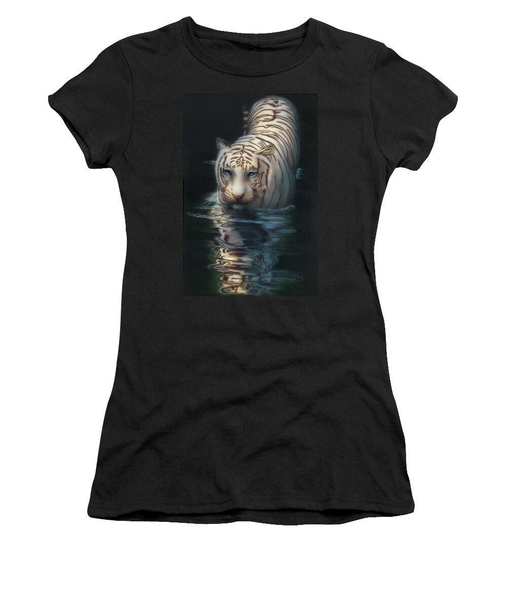  Women's T-Shirt featuring the painting White Tiger by Wayne Pruse
