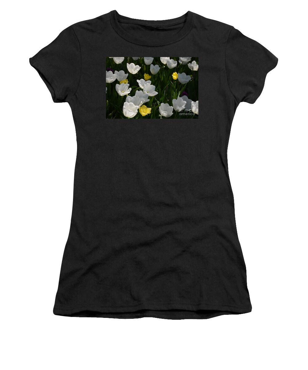 White Tulips Women's T-Shirt featuring the painting Happy Day by Constance Woods