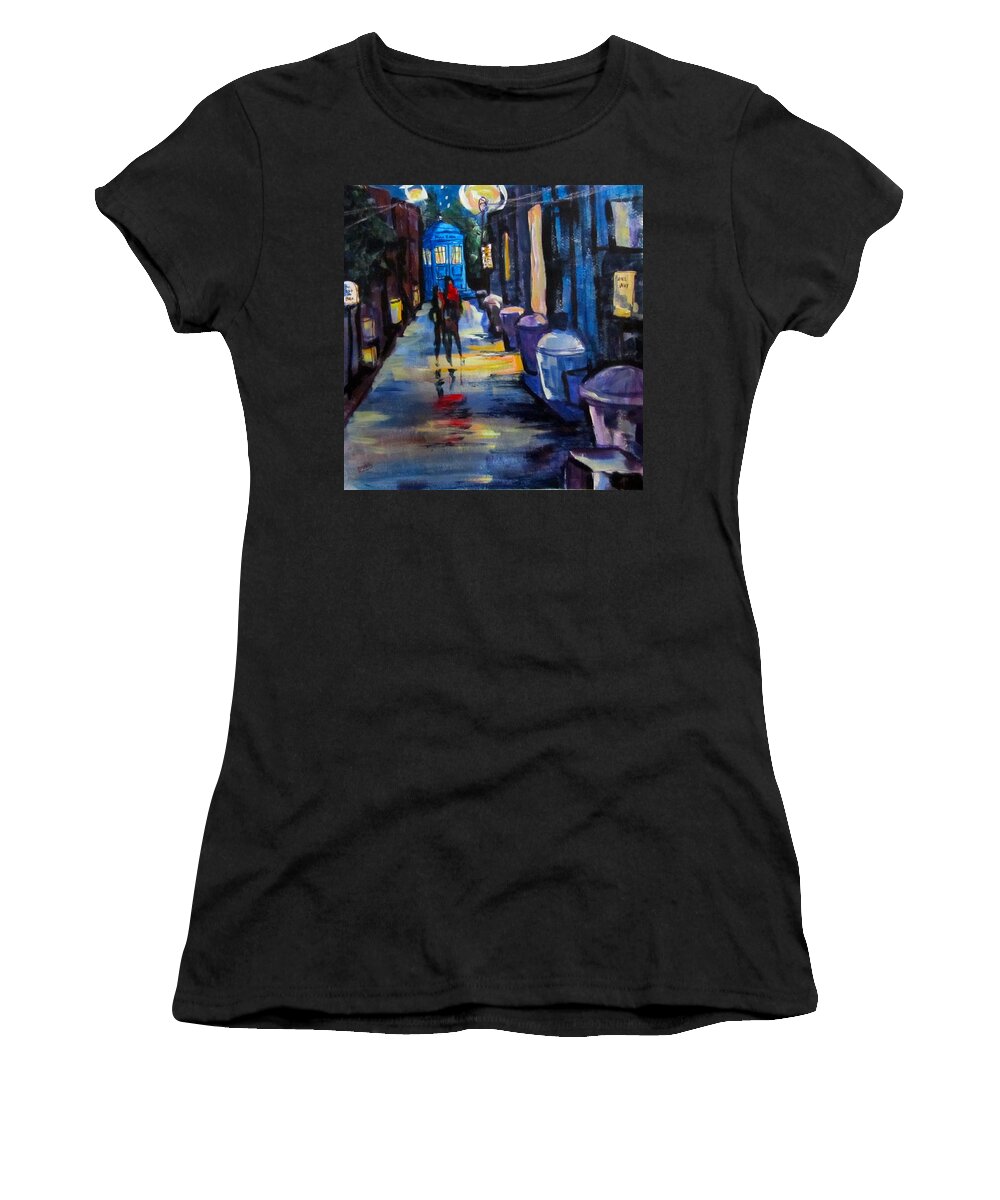 Tardis Women's T-Shirt featuring the painting Who's Heading Back by Barbara O'Toole