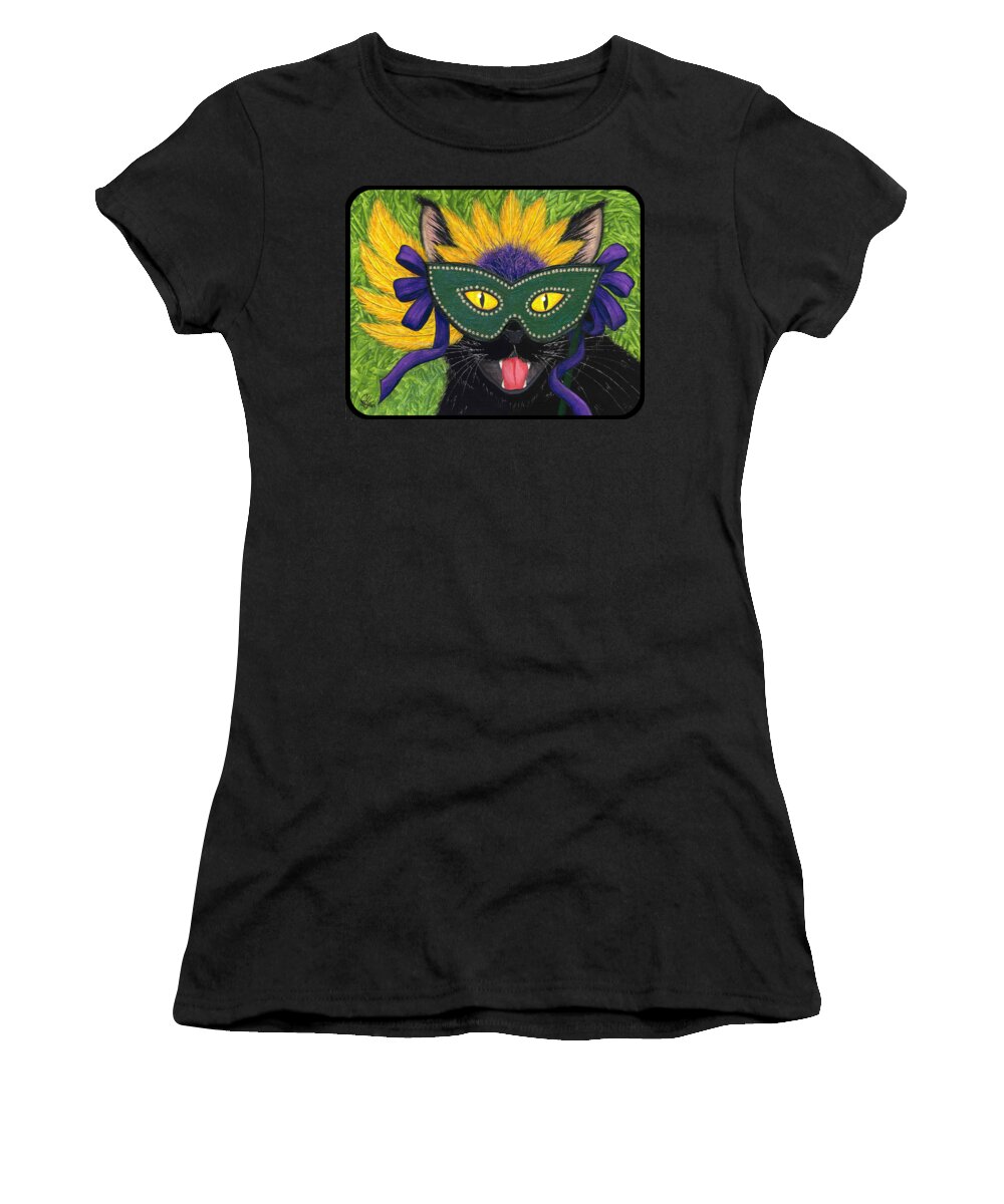 Mardi Gras Cat Women's T-Shirt featuring the painting Wild Mardi Gras Cat by Carrie Hawks