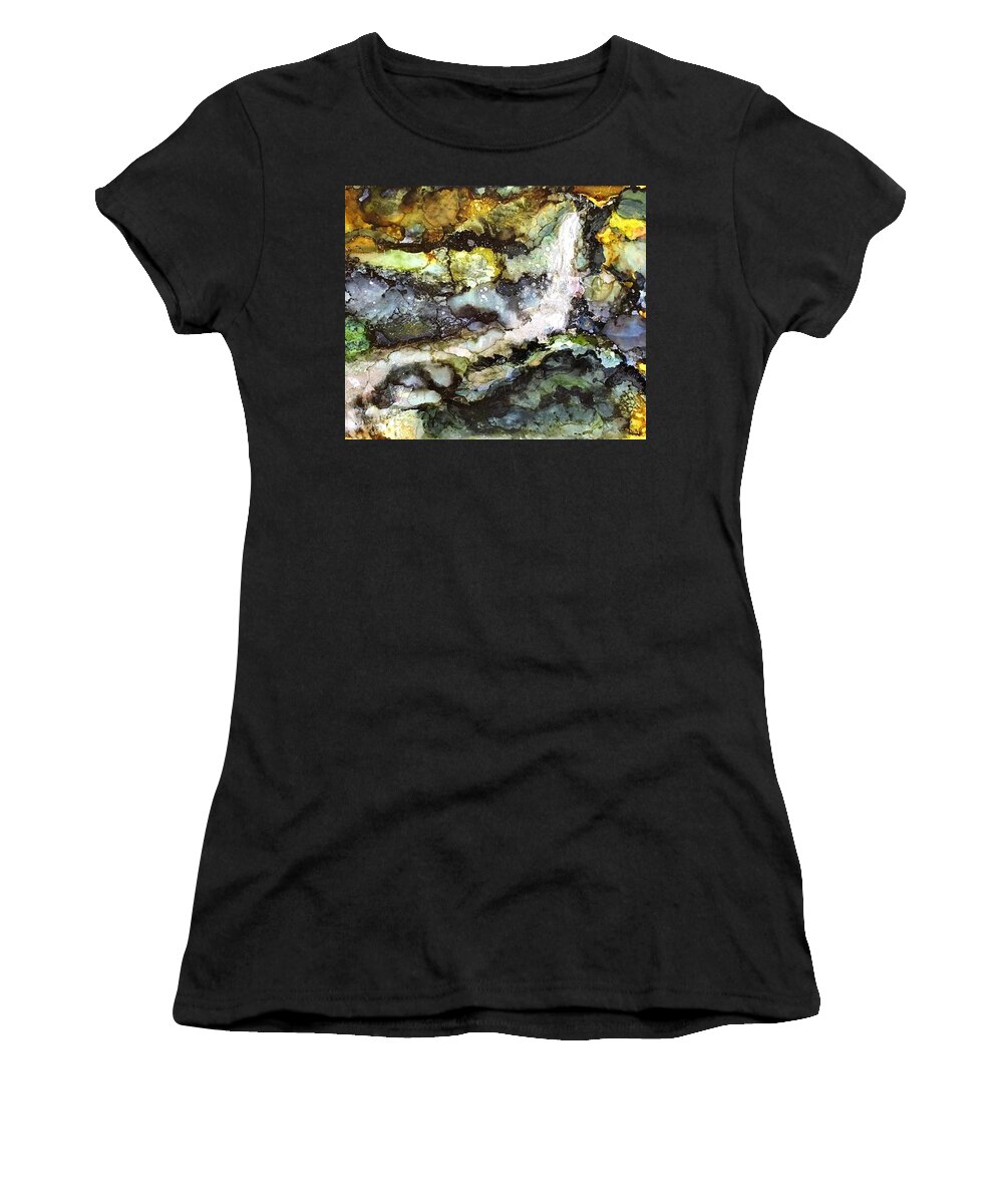 Waterfall Women's T-Shirt featuring the painting Wilderness Waterfall by Sandra Lee Scott
