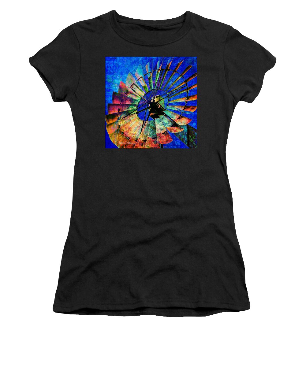Windmill Women's T-Shirt featuring the digital art Windmill Power by Barbara Berney