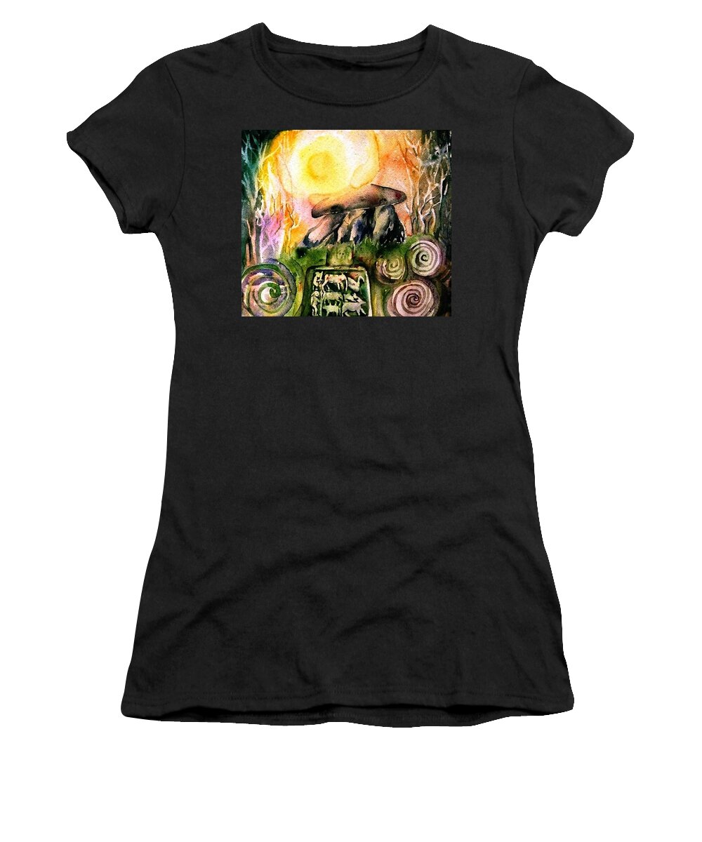 Dolmen Women's T-Shirt featuring the painting Winter Solstice , Ancient Stones of Ireland  by Trudi Doyle