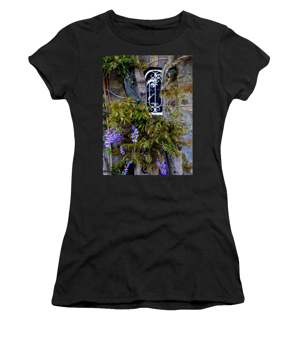 Wisteria Women's T-Shirt featuring the photograph Wisteria Window by Lainie Wrightson