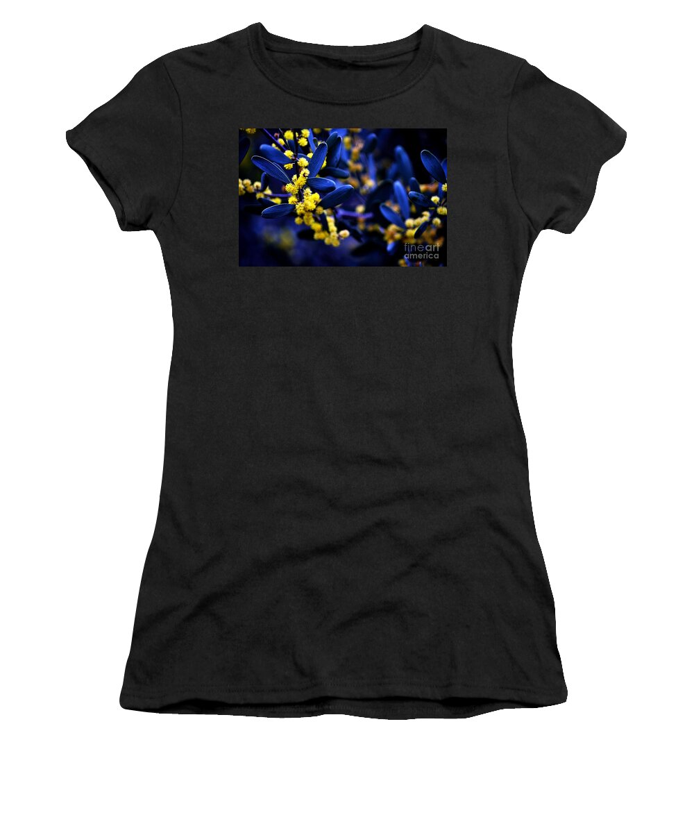 Clay Women's T-Shirt featuring the photograph Yellow Bursts in Blue Field by Clayton Bruster
