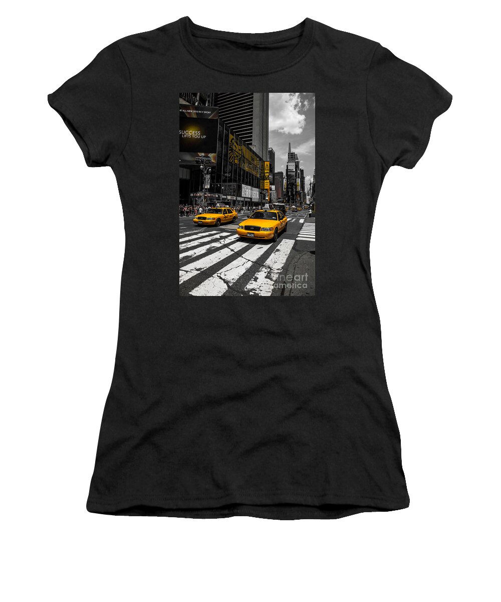 Manhattan Women's T-Shirt featuring the photograph Yellow Cabs cruisin on the Times Square by Hannes Cmarits