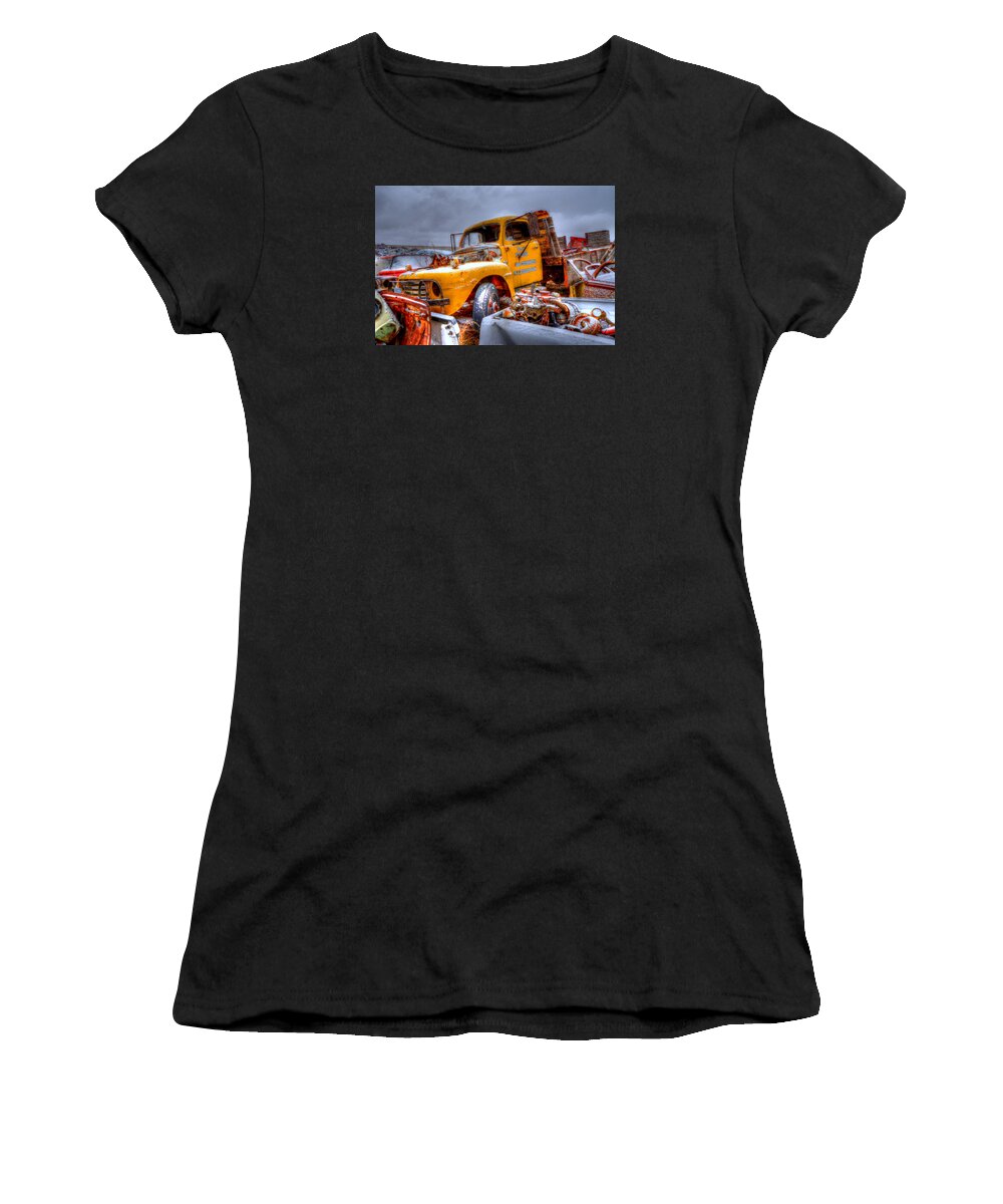 Salvage Yard Women's T-Shirt featuring the photograph Yellow Truck by Craig Incardone