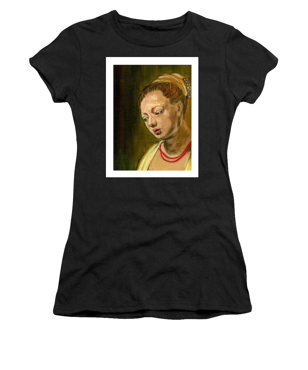 Rembrandt's Painting Women's T-Shirt featuring the painting Young woman by Asha Sudhaker Shenoy