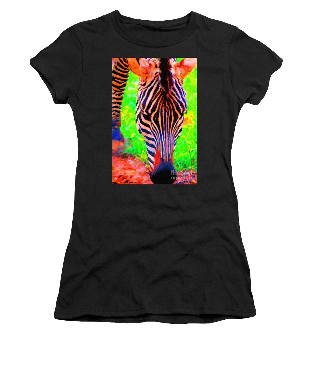 Zebra Women's T-Shirt featuring the photograph Zebra . Photoart by Wingsdomain Art and Photography