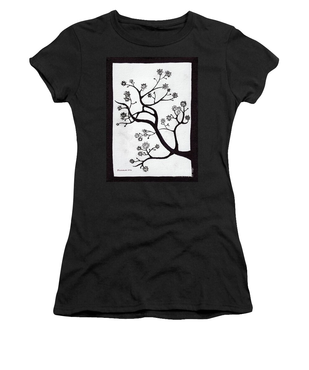 Abstract Women's T-Shirt featuring the drawing Zen Sumi Bush Black Ink on White Canvas by Ricardos by Ricardos Creations