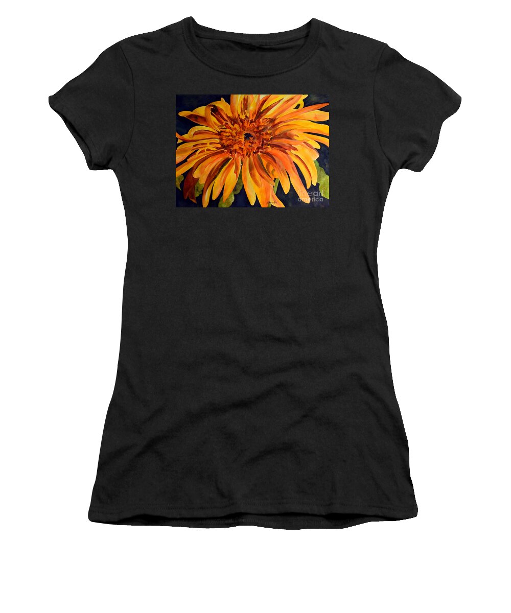 Floral Women's T-Shirt featuring the painting Zinnia Fluff by Karen Ann