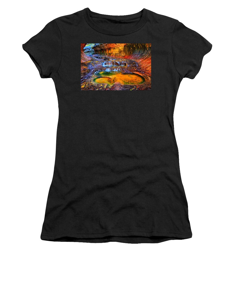 Zion Women's T-Shirt featuring the photograph Zion Subway Falls by Greg Norrell