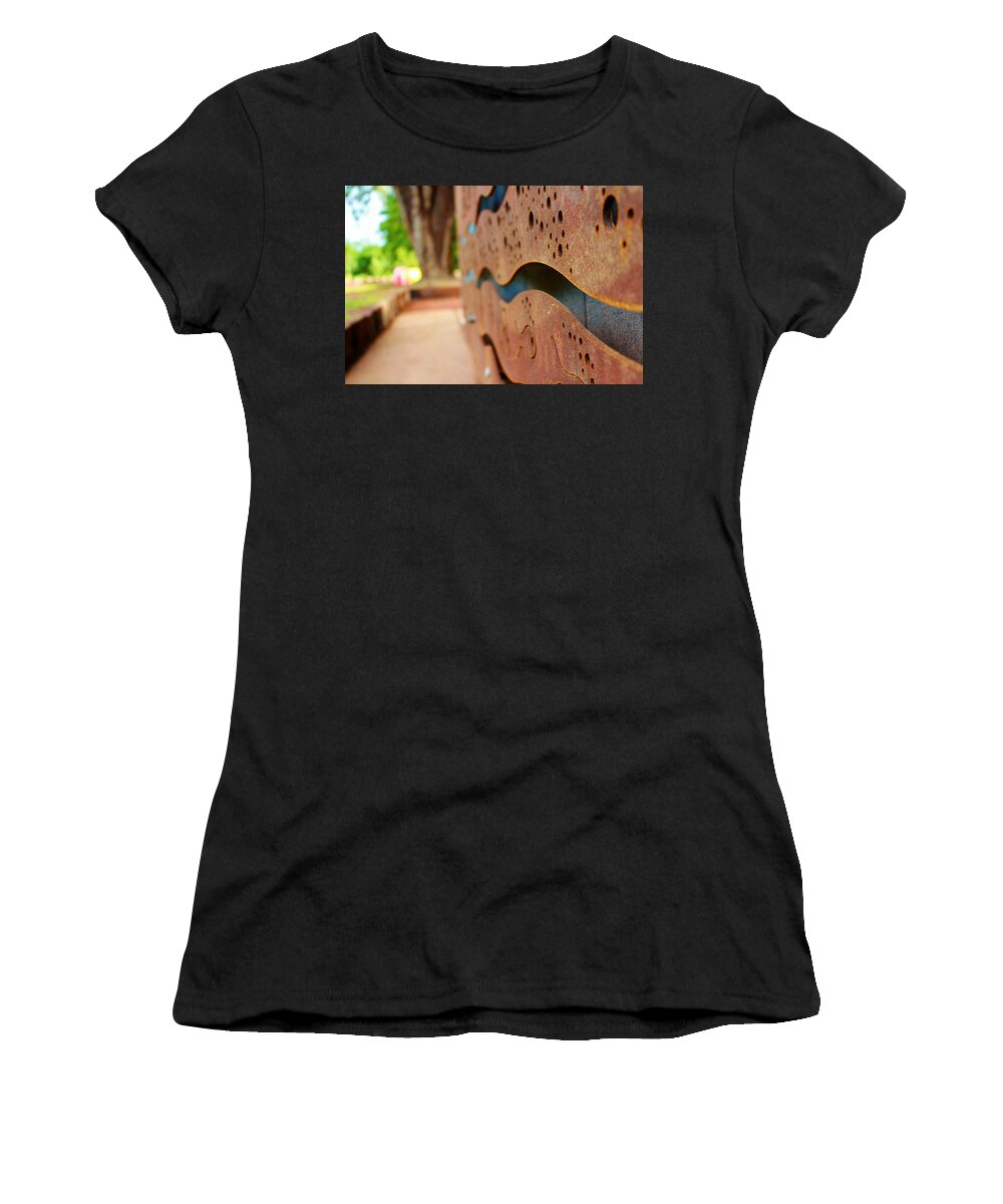 View Women's T-Shirt featuring the photograph 1 Abstract Lake Patricia Sign 2 by Joan Stratton