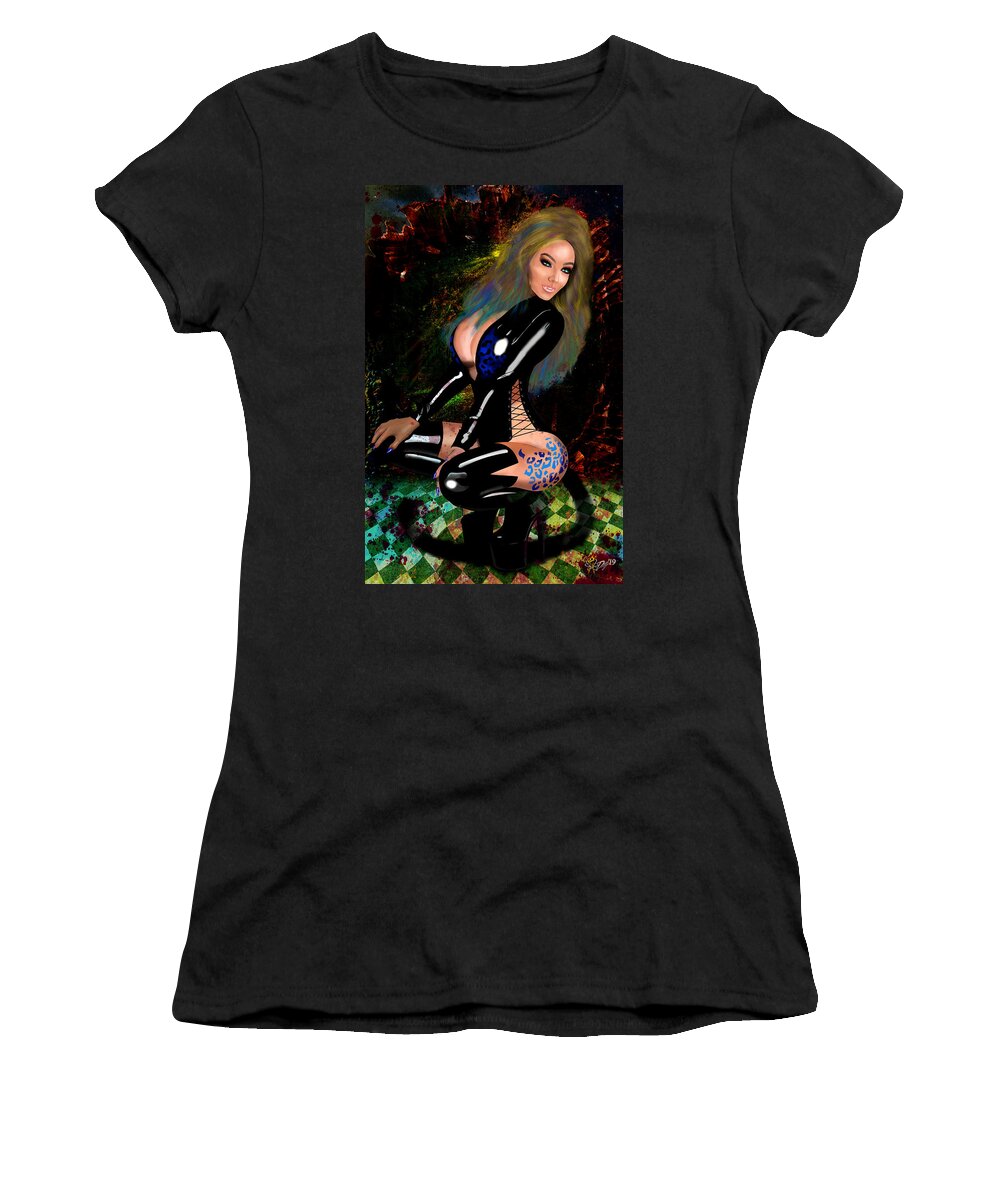 Alice In Wonderland Women's T-Shirt featuring the digital art Cheshire Cat 2 #1 by Doug Schramm