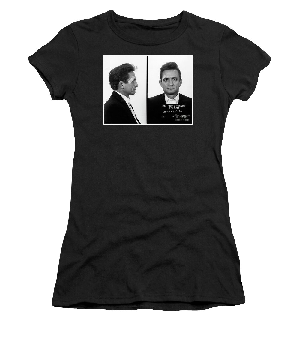 Johnny Cash Women's T-Shirt featuring the photograph Johnny Cash Mugshot #2 by Jon Neidert