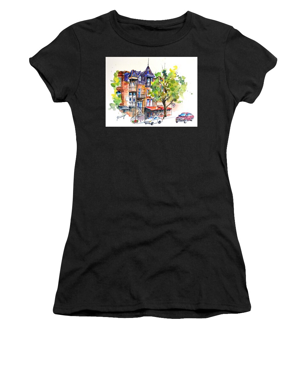 Buildings Women's T-Shirt featuring the painting Montreal #2 #1 by Betty M M Wong
