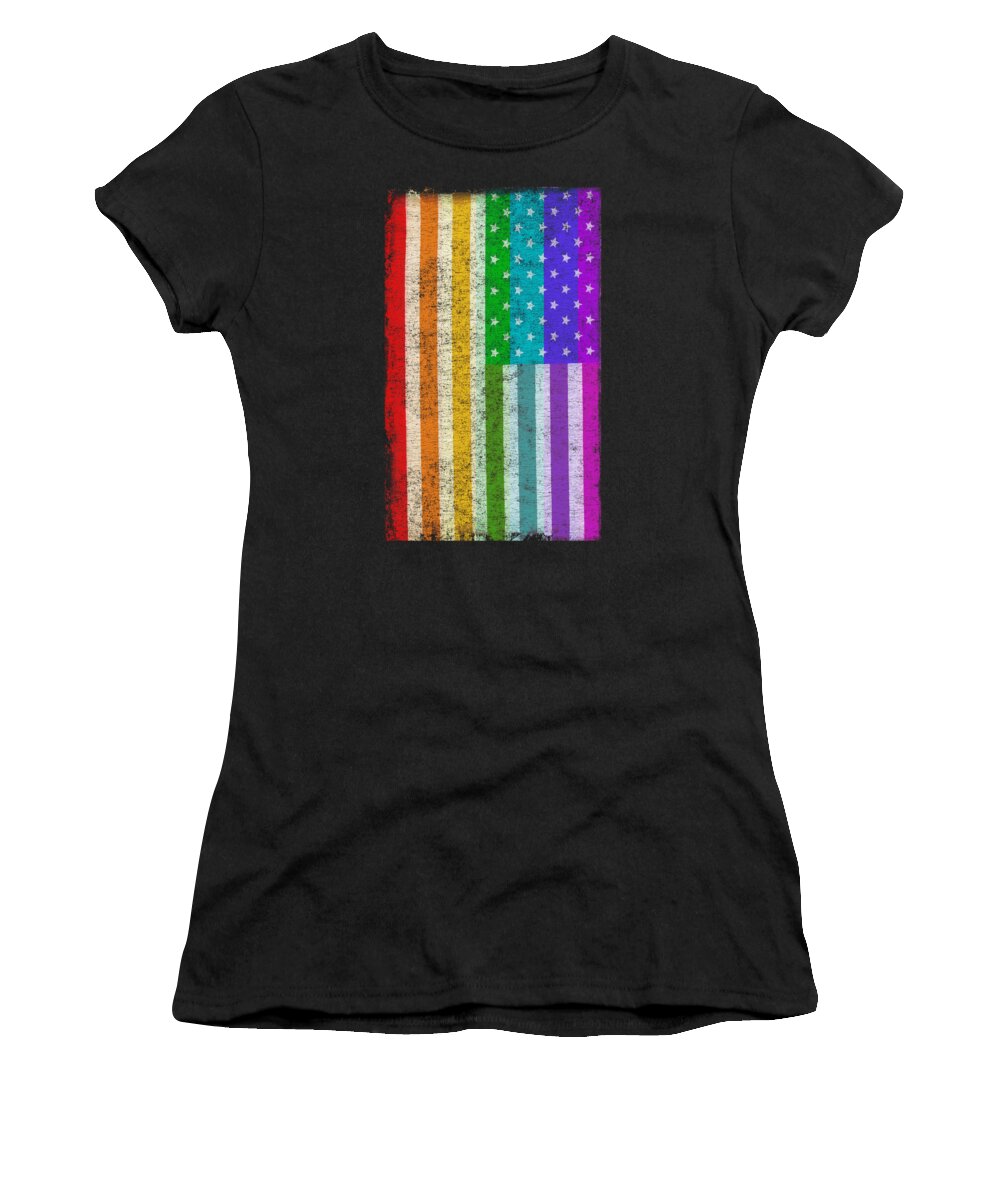 Cool Women's T-Shirt featuring the digital art Rainbow Us Flag #1 by Flippin Sweet Gear