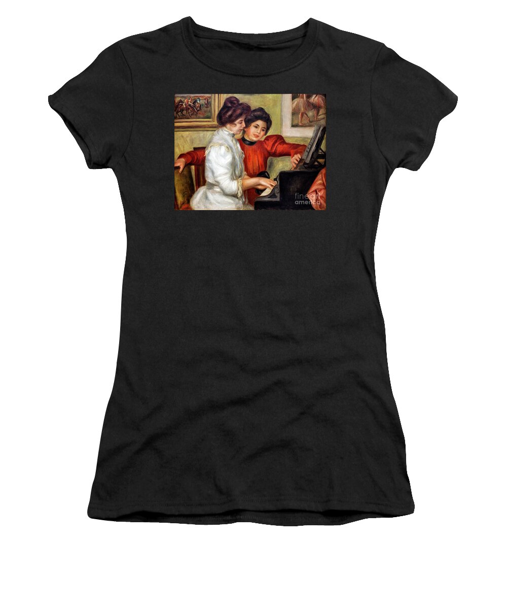 Yvonne And Christine Lerolle At The Piano Women's T-Shirt featuring the painting Yvonne and Christine Lerolle at the Piano by Renoir by Auguste Renoir