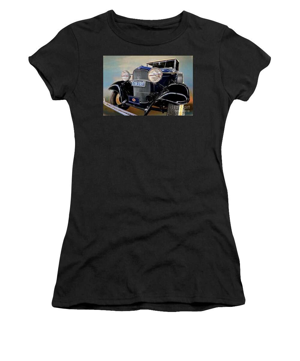 Cars Women's T-Shirt featuring the mixed media 1932 Ford Cabriolet Deluxe V8 Artistry by DB Hayes