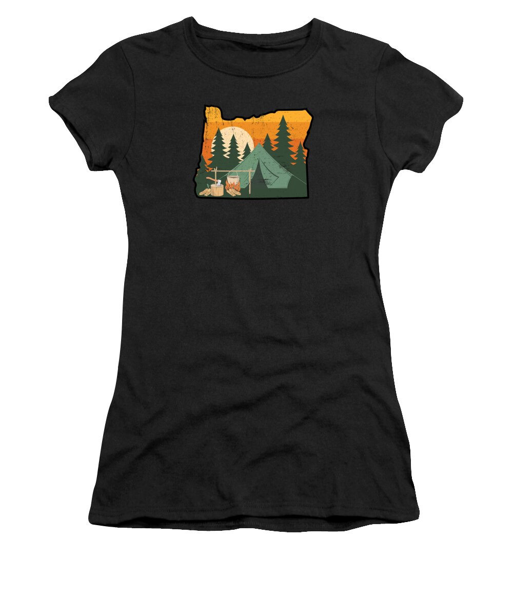Mountain Women's T-Shirt featuring the digital art Retro Distressed Oregon Outline Pacific Northwest Camping Design #3 by Hope and Hobby