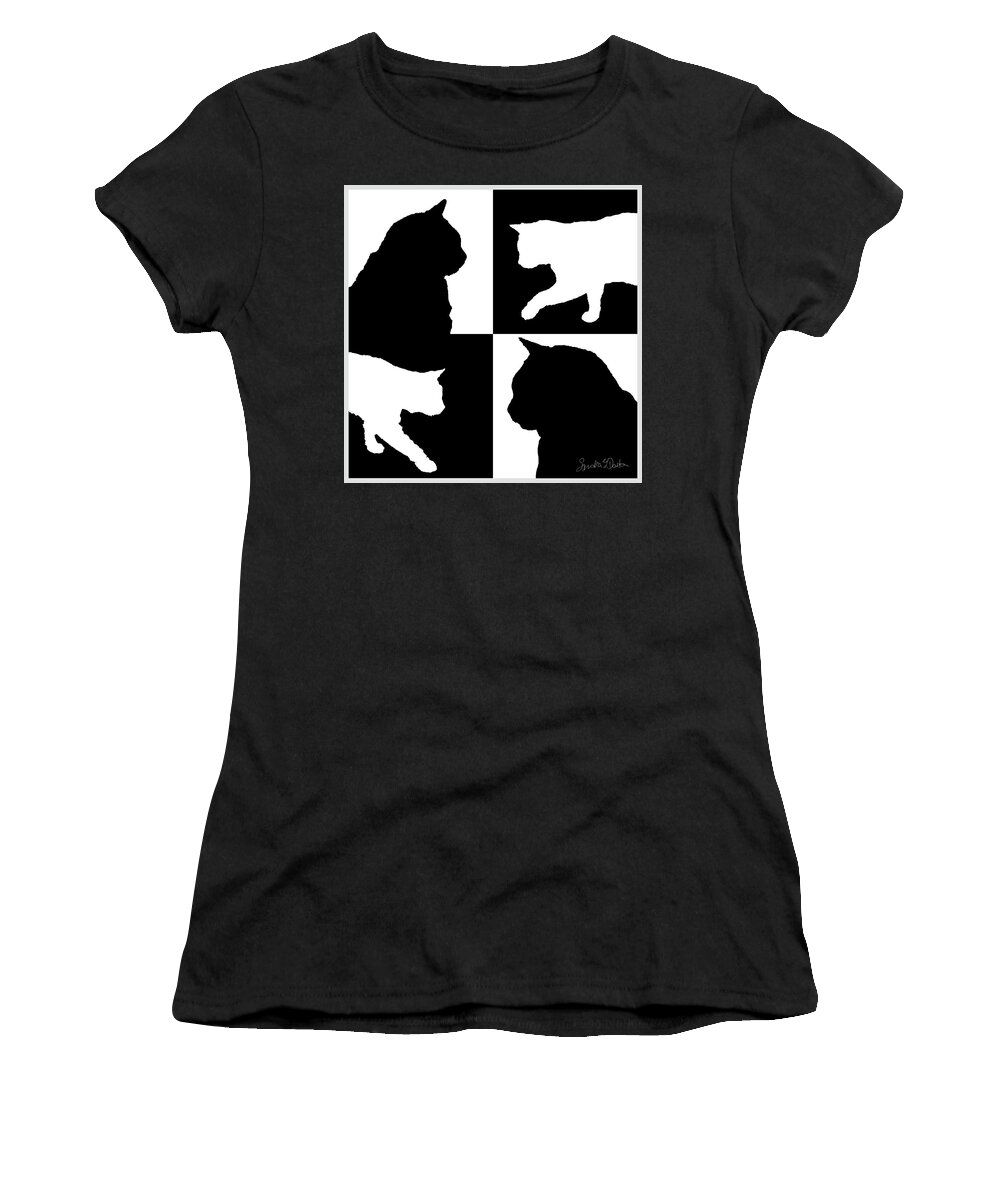 4 Black And White Cat Silhouettes Women's T-Shirt featuring the photograph 4 Silhouettes by Sandra Dalton